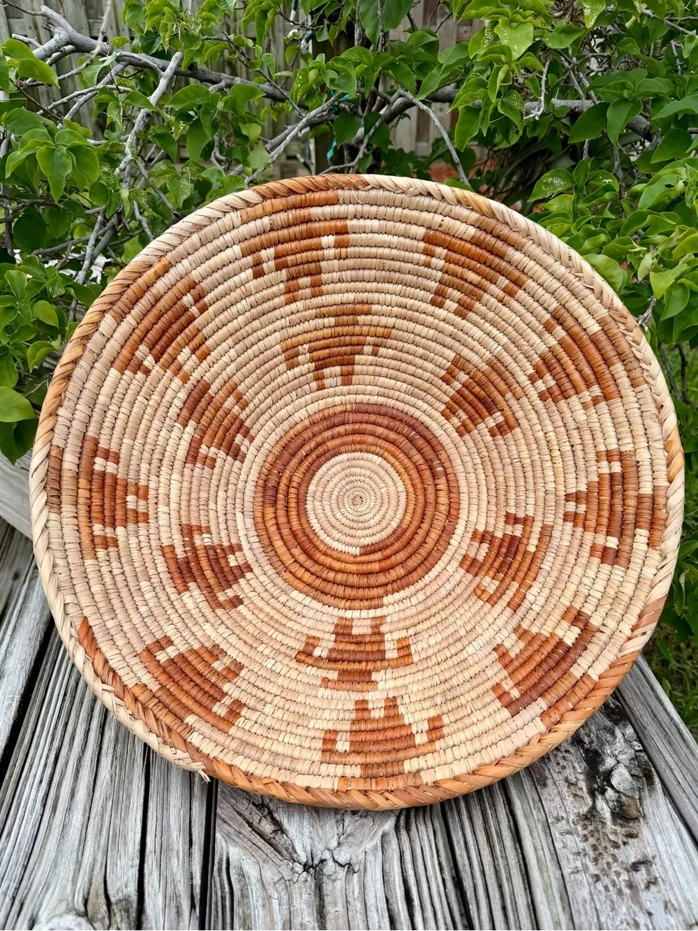 Handwoven Decorative Woven Basket - African Design Natural and Brown Coil 17”X5”